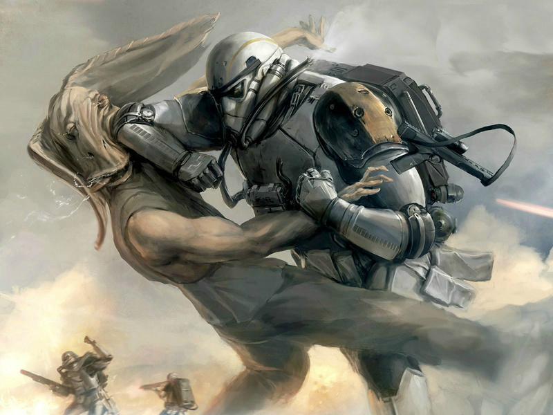 jar jar binks, Star Wars, artwork, stormtrooper, 720P