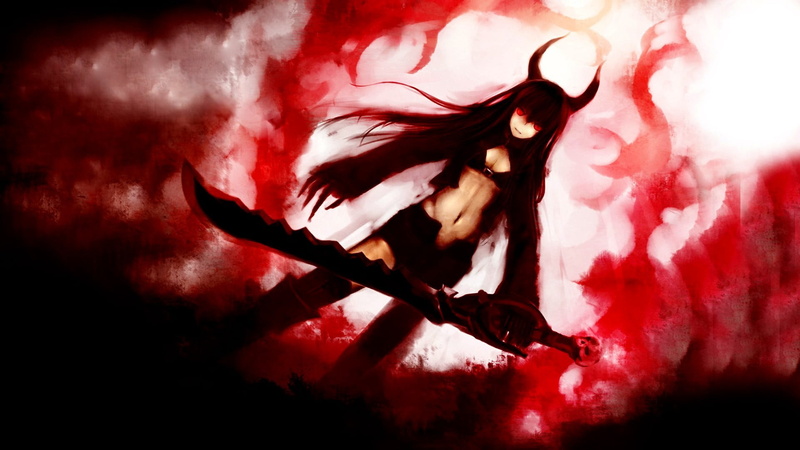 holding, nature, fantasy, one person, red, sword, spooky, character, 1080P, close-up, anime girls, indoors, illustration, horror, water, Black Gold Saw