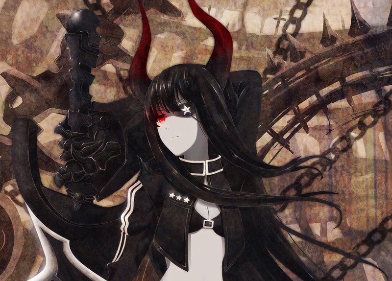 headphones, arts culture and entertainment, focus on foreground, indoors, hair, Black Rock Shooter, anime girls, still life, metal, musical instrument
