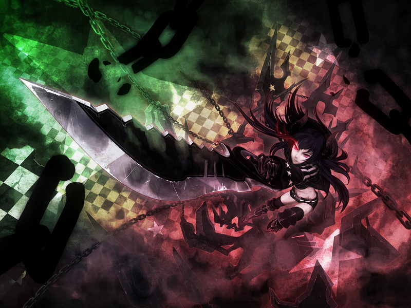 Black Rock Shooter, no people, indoors, high angle view, close-up, shadow, 4K, creativity, illuminated, art and craft, nature, anime, anime girls, multi colored