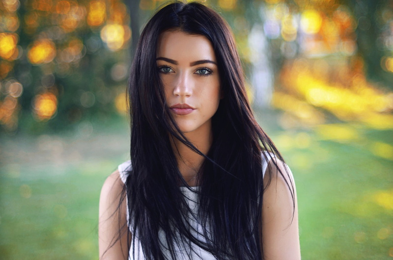 hair, headshot, blue eyes, nature, depth of field, wide jaw, 1080P, women, young women, portrait, beauty, one person, front view, long hair, hairstyle