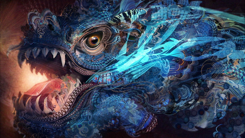Psychedelic, fantasy, texture, 1080P, dragon, jaws, eye, abstract, digital art, colors, artwork, colorful, rendering