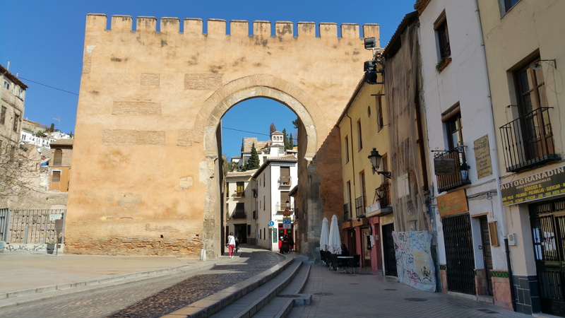 the gate of elvira, gate, clock, religion, day, transportation, arch, building, no people, granada, 5K, sky, elvira, building exterior, alley, street