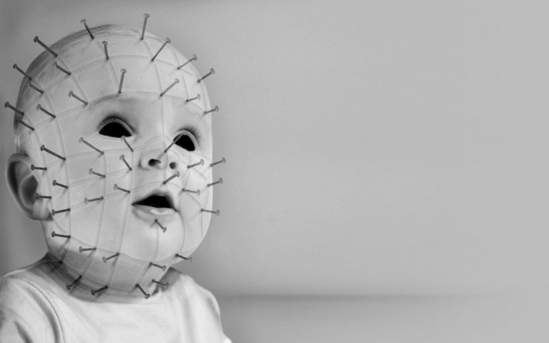 mask, babies, demon, movies, gothic, horror, face, macabre, pinhead, 1080P, children, dark