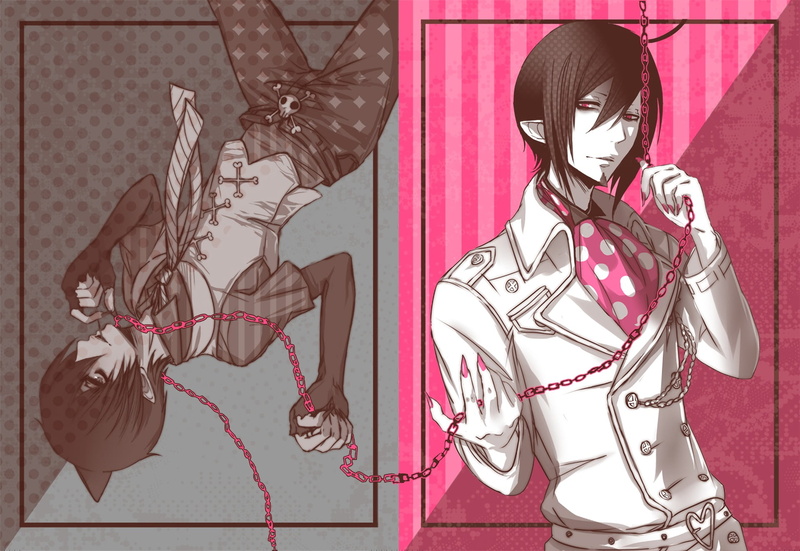 pink color, Mephisto Pheles, pattern, wall - building feature, red, fashion, indoors, one person, Blue Exorcist, front view, craft, representation, female likeness