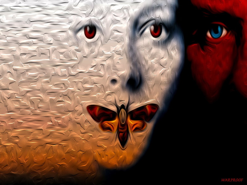 mystery, body part, Movie, close-up, eye, face paint, portrait, The Silence Of The Lambs, mask - disguise, human face, red, art and craft, indoors, looking at camera