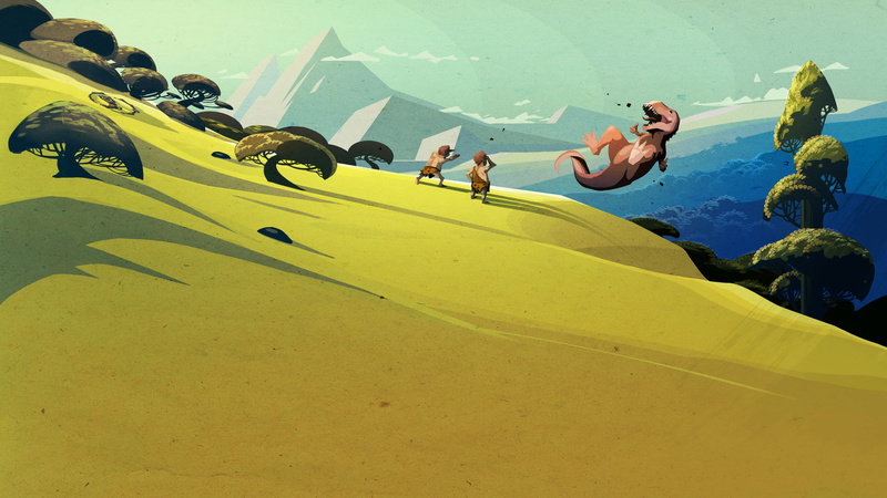 nature, full length, characters, yellow, enjoyment, dinosaurs, minimalism, adventure, 4K, adult, landscape, day, mid-air, outdoors, people, extreme sports