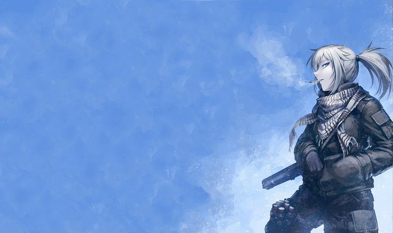smoking, adult, sky, statue, blue, three quarter length, gun, outdoors, sport, technology, anime girls, soldier, men, Hellshock, art and craft, day, 1080P
