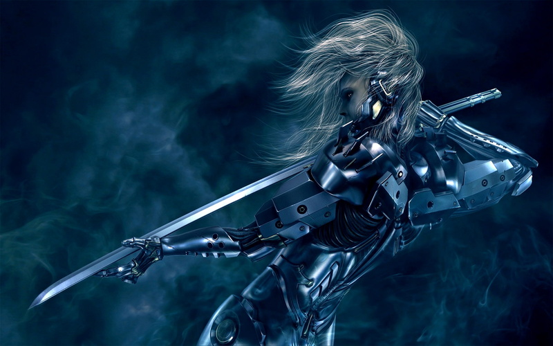 weapons, women, solid, katana, steel, females, cyborg, aluminum, raiden, mech, warriors, tech, sword, gear, blondes, chrome, soldiers, robot, 1080P, sci