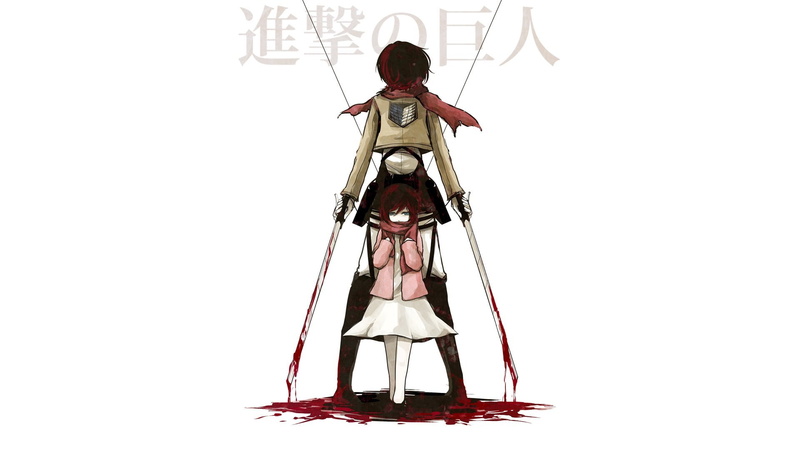 Shingeki no Kyojin, lifestyles, 1080P, illustration, one person, front view, low angle view, leisure activity, copy space, Mikasa Ackerman, white background