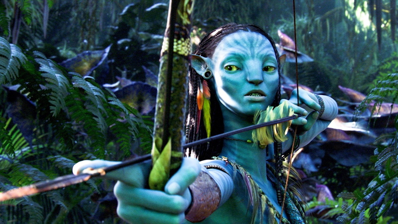 tree, Arrow, Bow, representation, headshot, one person, land, portrait, green color, Weapon, day, Brown Hair, forest, holding, Long Hair, growth, Neytiri (Avatar)