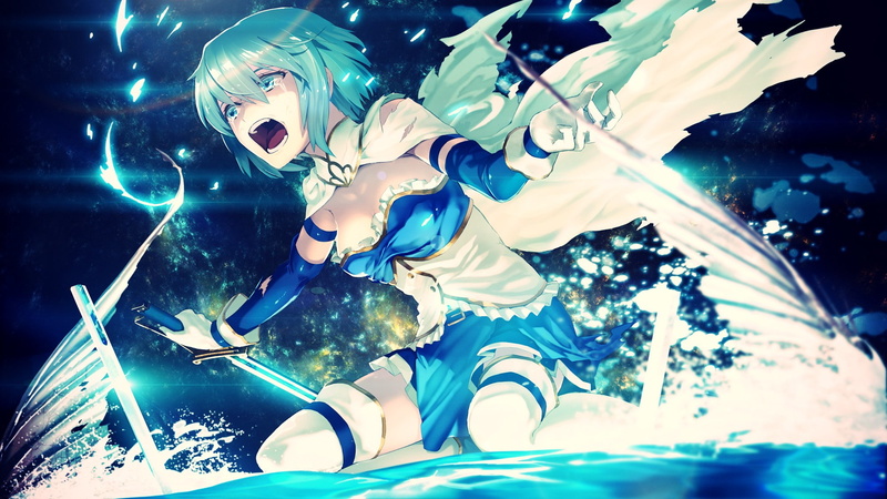 anime girls, digital composite, indoors, 1080P, anime, crying, close-up, no people, sea, music, Miki Sayaka, night, turquoise colored, celebration, reflection