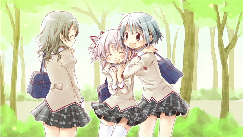 Mahou Shoujo Madoka Magica, childhood, 1080P, people, female likeness, anime girls, representation, outdoors, child, hairstyle, day, casual clothing, digital composite