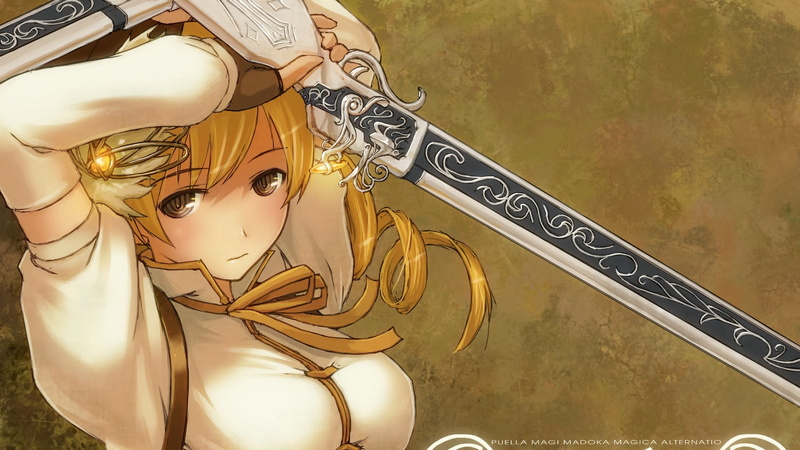 female, art and craft, closeup, gold colored, sword, pattern, Mahou Shoujo Madoka Magica, photo, representation, indoors, sculpture, statue, anime, no people