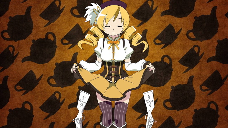 Mahou Shoujo Madoka Magica, pattern, textile, arts culture and entertainment, Tomoe Mami, art and craft, front view, wall - building feature, one person