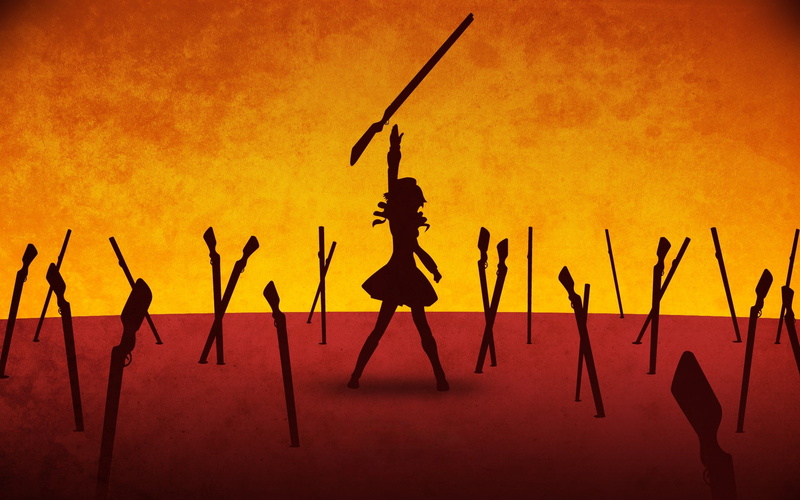 orange color, nature, standing, side view, outdoors, Mahou Shoujo Madoka Magica, Tomoe Mami, sport, full length, sunset, silhouette, 1080P, yellow, sign