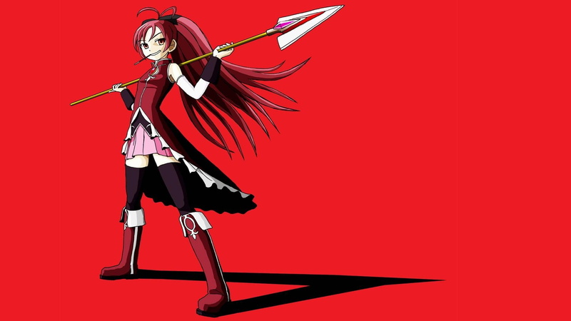 1080P, Sakura Kyouko, Mahou Shoujo Madoka Magica, red background, anime, anime girls