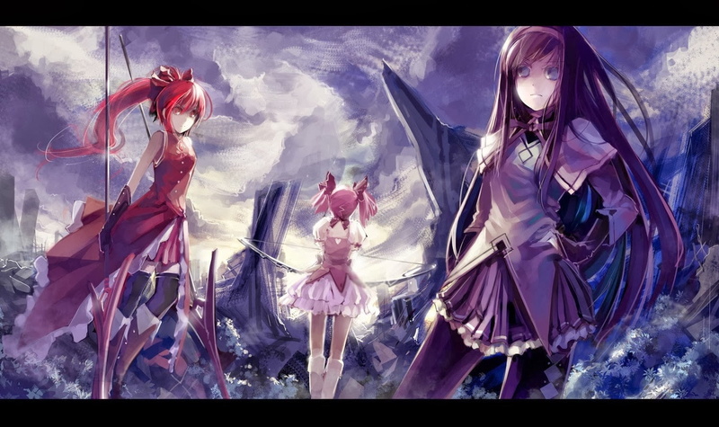 celebration, anime girls, sky, auto post production filter, human representation, Kaname Madoka, low angle view, Akemi Homura, women, nature, cloud - sky