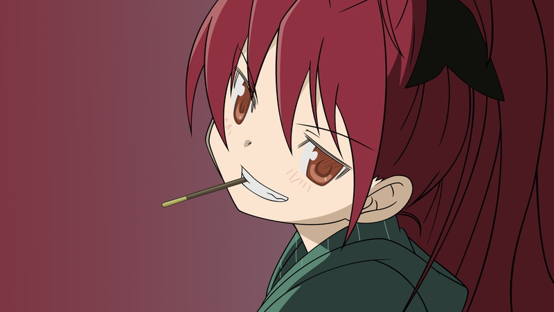 brown eyes, anime, headshot, real people, red, music, anime girls, sweatshirts, arts culture and entertainment, low angle view, outdoors, redhead, Sakura Kyouko