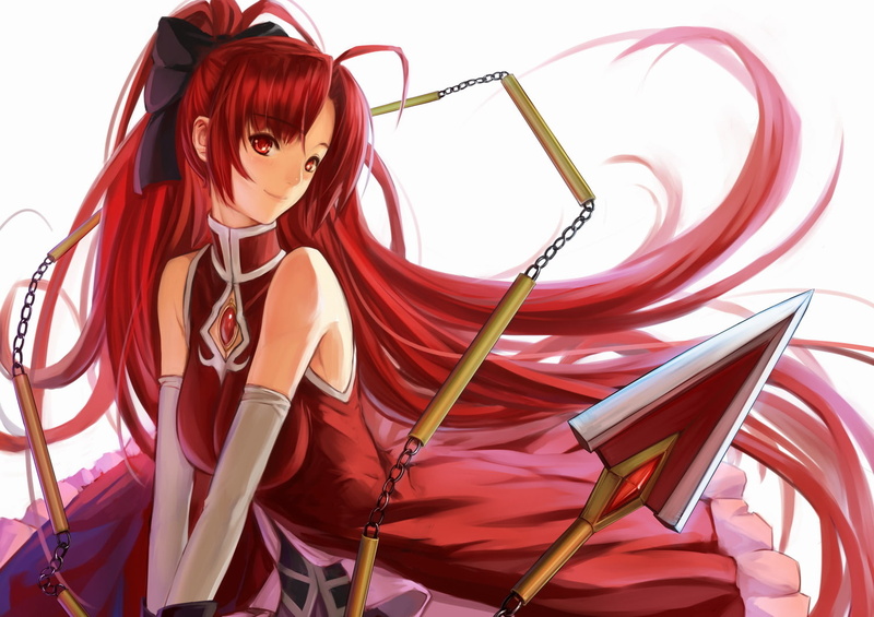 sakura kyouko, mahou, anime girls, sleeves, detached, sakura, anime, redhead, girl, madoka, magi, girls, mahou shoujo madoka magica, magica, kyouko, shoujo