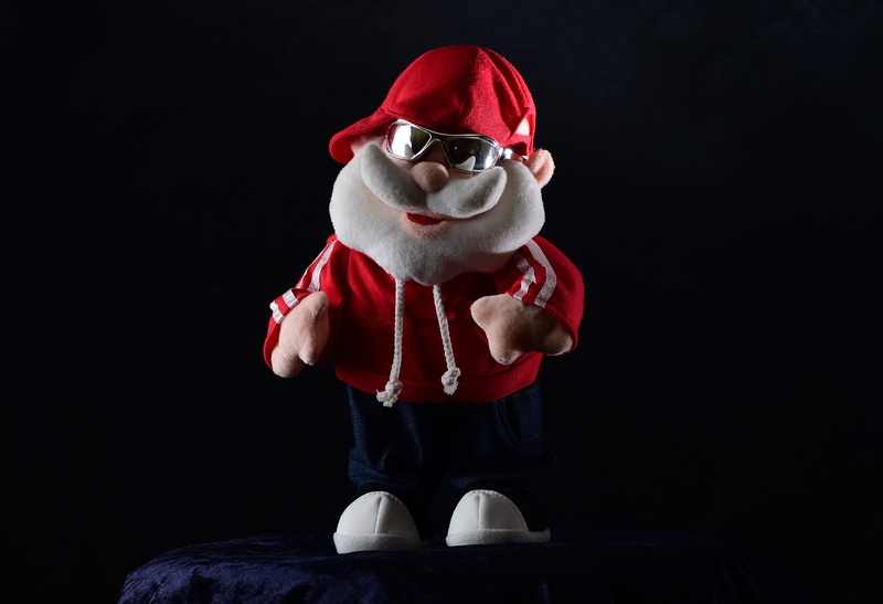 sunglasses, christmas decoration, christmas motif, clothing, figure, red, cut out, black background, men, toy, cool old man, merry christmas, hat, indoors