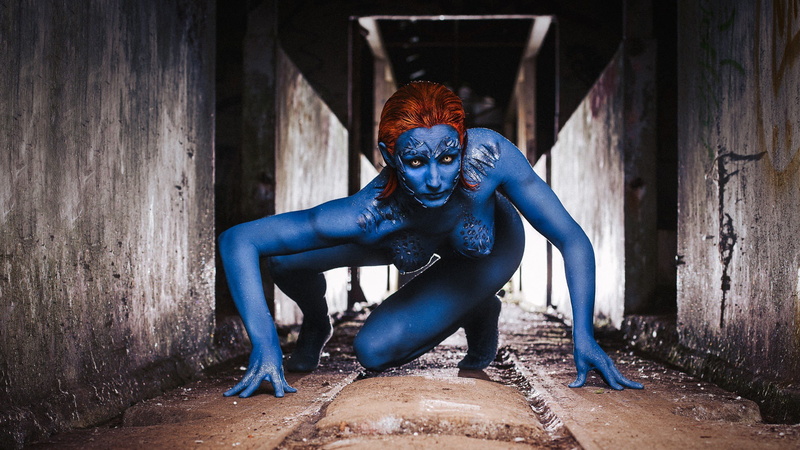 mistique, bodypaiting, x-men, flash, hero, mystique, best, 1080P, girl, blue, xmen, men, flex, hd, x