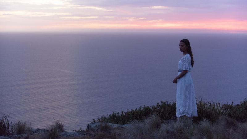 wearing, dress, The Light Between Oceans, near, white, Michael Fassbender, woman, best movies of 2016, ocean, Alicia Vikander, 8K, standing