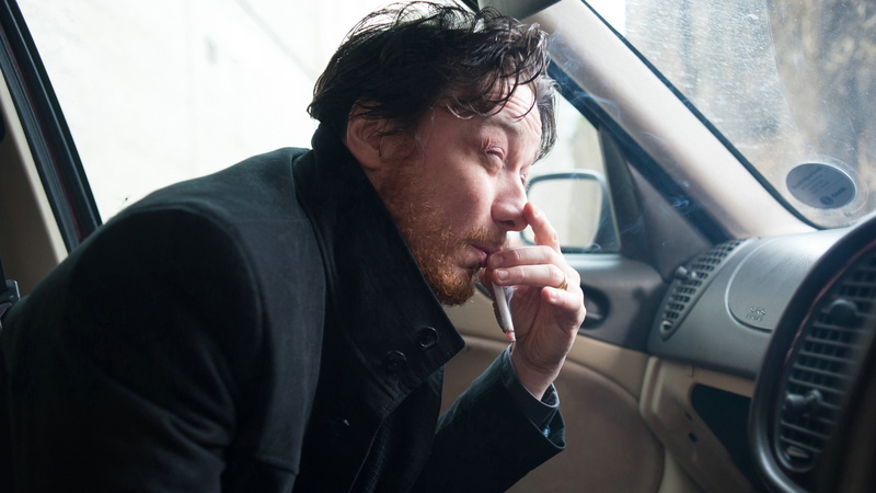 one person, transportation, mid adult, smoking, car, beard, adult, sunlight, Filth (movie), contemplation, males, men, motor vehicle, facial hair, James McAvoy