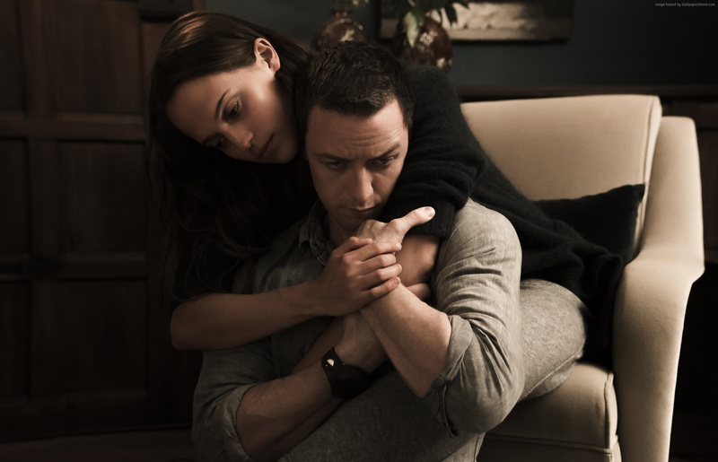 positive emotion, sitting, best movies, men, young adult, James McAvoy, front view, sofa, Submergence, heterosexual couple, furniture, 2K, people, indoors