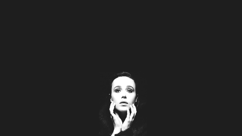 copy space, grey, front view, looking into the distance, human face, body part, black background, Ellen Page, young women, looking at camera, lifestyles