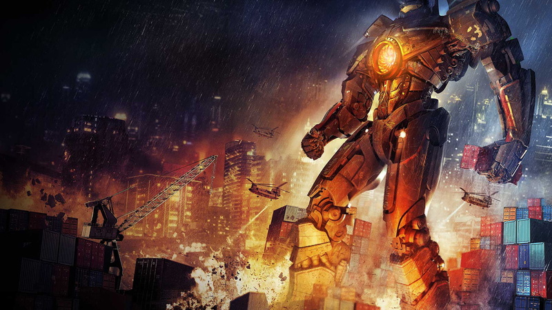 1080P, robot, pacific rim, attacking, raining, rim, movies, illustration, city, night, pacific