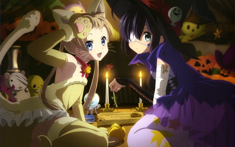 blue eyes, Chuunibyou demo Koi ga Shitai!, catsuits, anime girls, 720P, animal ears, Dekomori Sanae, Takanashi Rikka