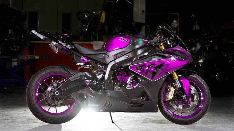 wheel, night, s1000rr, motorcycle, transportation, motor vehicle, stationary, purple, no people, car, indoors, mode of transportation, illuminated, helmet