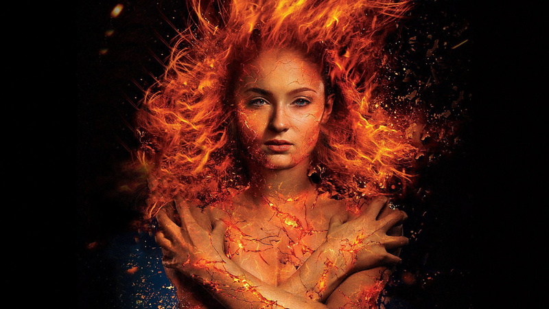 Nose, Sophie Turner, Jean Grey, Face, Fire, Body, Movie, The film, Red, Dark Phoenix, X-men, 1080P, Hair, lips, Eyes