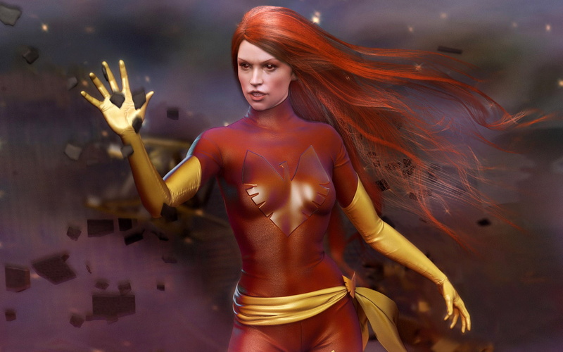 long hair, clothing, X-Men, young women, adult, 1080P, indoors, portrait, beauty, redhead, Jean Grey, Dark  Phoenix, hair, dyed red hair, fantasy art