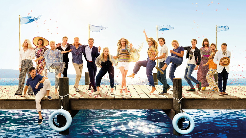 petals, pier, Meryl Streep, Amanda Seifred, Julie Walters, Mamma Mia! Here We Go Again, Pierce Brosnan, sea, Lily James, Stellan Skarsgard, dancing, 4K