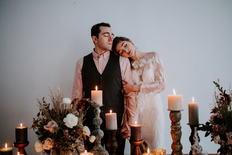 young couple, flower arrangement, men, indoors, love, wedding, flower, celebration, life, celebrate, two, candle, intimate, couple - relationship, union