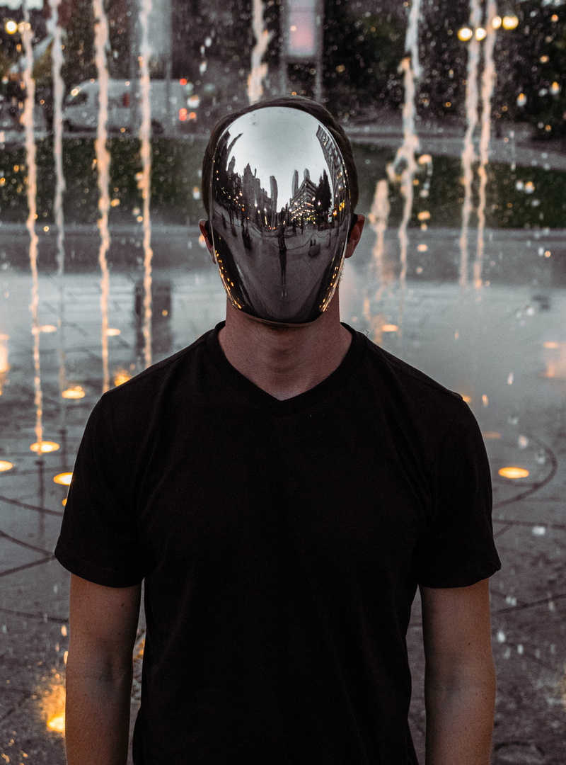 waist up, teenager, man, shirt, obscured face, black, covering, young men, standing, crew, men, lifestyles, focus on foreground, stainless, day, front view