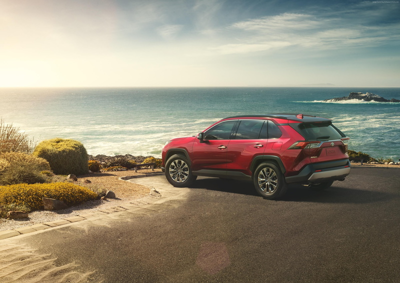 water, SUV, car, sea, horizon, beauty in nature, motor vehicle, 2K, Toyota RAV4, transportation, land, horizon over water, tranquility, land vehicle, no people