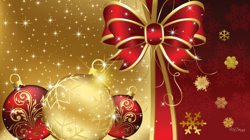 balls, ribbon, new year, stars, snow, christmas, 1080P, decorations, snowflakes, glitter, feliz navidad