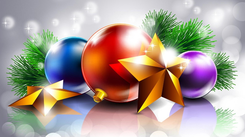 boke, shine, feliz navidad, 1080P, spruce, reflections, christmas, balls, pine, decoratins, colorful, bright, stars