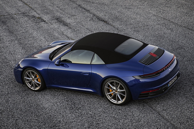 the soft top, Carrera 4S, convertible, 4K, 2019, Cabriolet, Porsche, 911, 992, blue