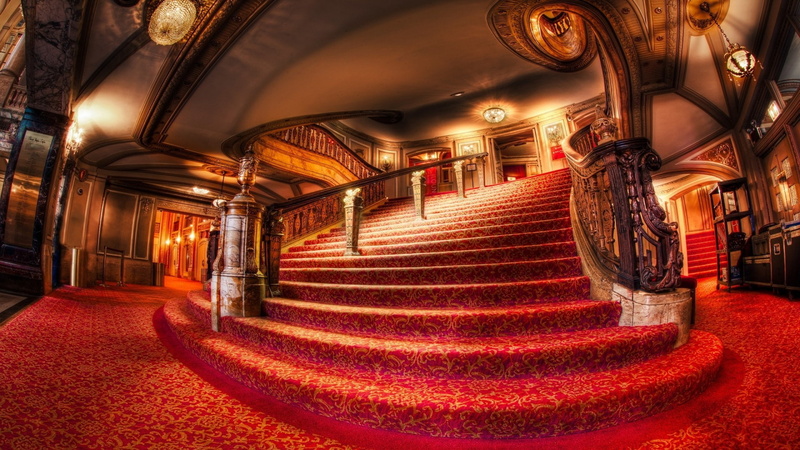 building, night, luxury, gold colored, built structure, illuminated, red, staircase, nightlife, electric lamp, the past, carpet - decor, no people, architecture