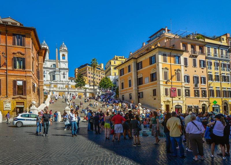 steps, nature, real people, outdoor, crowded, rome, roma, church, clear sky, stairs, outdoors, piazza, building, group of people, travel destinations, sky