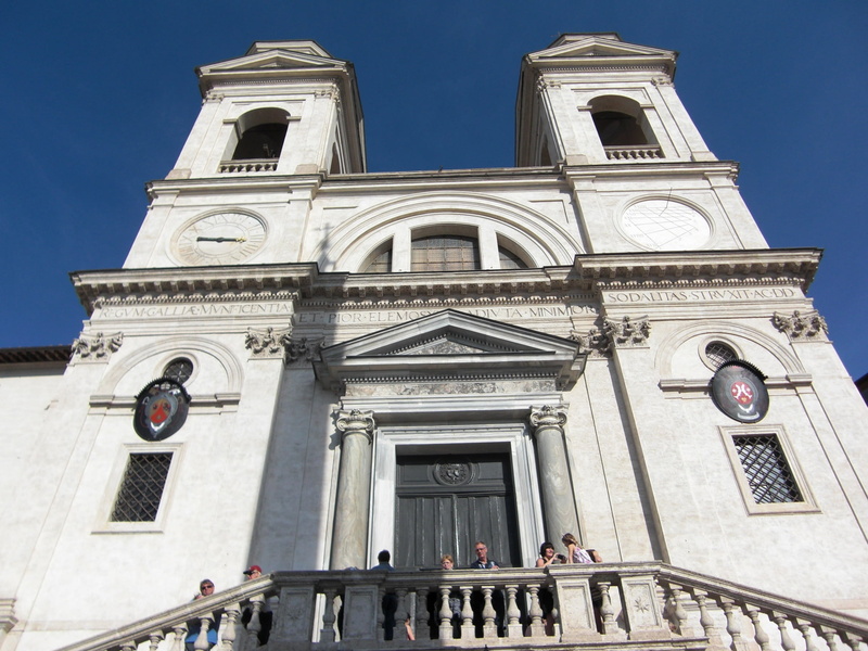 built structure, building exterior, historically, day, 1080P, building, nature, history, tower, italy, rome, santissima trinita dei monti, architecture