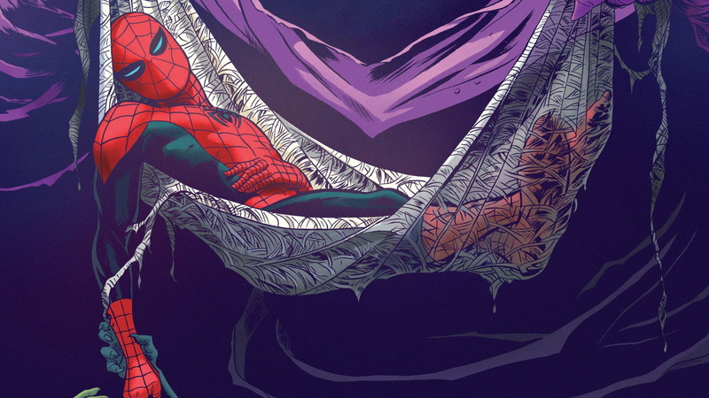 hammock, purple, cartoon/comic, hd, man, marvel, spider, 1080P