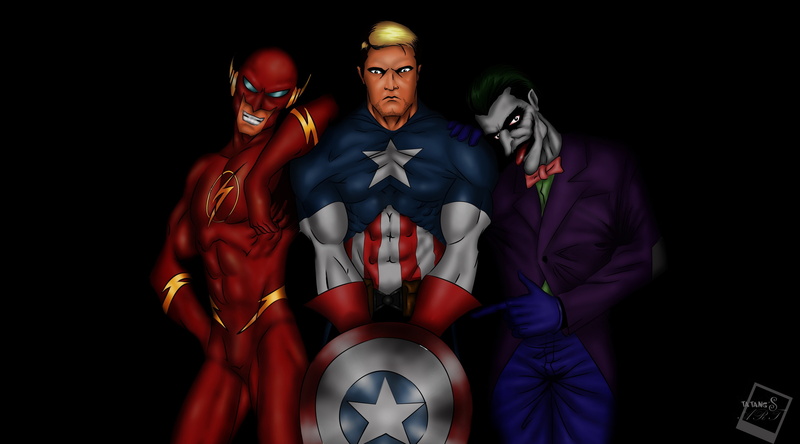 flash, america, superhero, illustration, one person, art, shirt and tie, standing, three quarter length, red, indoors, young adult, men, studio shot, dc comic
