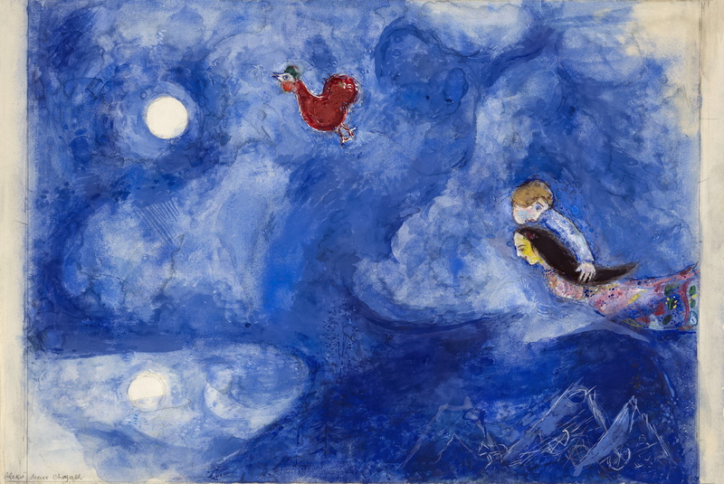 Aleko and Zemfira in the moonlight, Aleko and Zemphira by Moonlight, Aleko, decor for Aleko, 4K, MARC CHAGALL