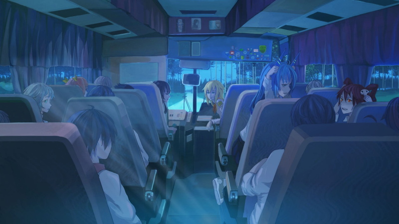 schoolgirl, vehicle seat, men, women, travel, real people, buses, indoors, adult, illuminated, blue, night, sitting, crowd, seat, large group of people