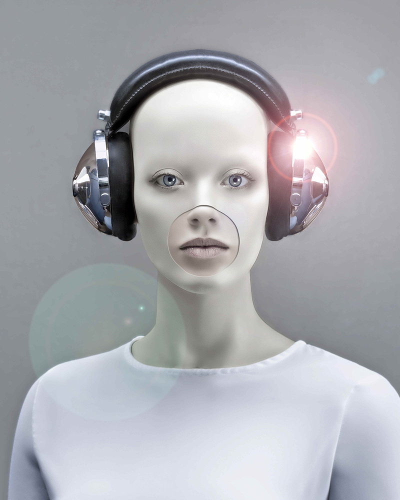 500px, representation, indoors, portrait, futuristic, studio shot, robot, headshot, lens flare, human face, Götwin van Bergen, front view, looking at camera